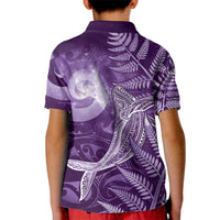New Zealand Matariki Kid Polo Shirt Maori Koru With Humpback Whale Purple