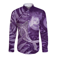 New Zealand Matariki Long Sleeve Button Shirt Maori Koru With Humpback Whale Purple