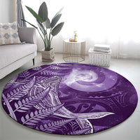 New Zealand Matariki Round Carpet Maori Koru With Humpback Whale Purple