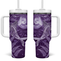 New Zealand Matariki Tumbler With Handle Maori Koru With Humpback Whale Purple
