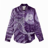 New Zealand Matariki Women Casual Shirt Maori Koru With Humpback Whale Purple
