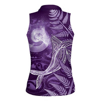 New Zealand Matariki Women Sleeveless Polo Shirt Maori Koru With Humpback Whale Purple LT05 - Polynesian Pride