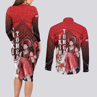 The First King Of Tonga Couples Matching Long Sleeve Bodycon Dress and Long Sleeve Button Shirt Tongan Pride