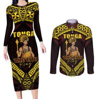 Tonga First King Couples Matching Long Sleeve Bodycon Dress and Long Sleeve Button Shirt Ahoeitu Know Your Roots