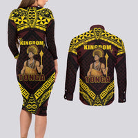 Tonga First King Couples Matching Long Sleeve Bodycon Dress and Long Sleeve Button Shirt Ahoeitu Know Your Roots