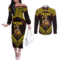 Tonga First King Couples Matching Off The Shoulder Long Sleeve Dress and Long Sleeve Button Shirt Ahoeitu Know Your Roots