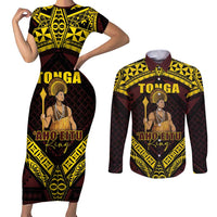 Tonga First King Couples Matching Short Sleeve Bodycon Dress and Long Sleeve Button Shirt Ahoeitu Know Your Roots