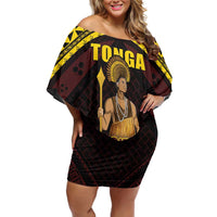 Tonga First King Family Matching Off Shoulder Short Dress and Hawaiian Shirt Ahoeitu Know Your Roots