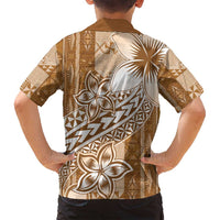 Tonga Kupesi Ngatu Family Matching Off Shoulder Maxi Dress and Hawaiian Shirt Vintage Brown Plumeria LT05 - Polynesian Pride