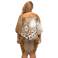 Tonga Kupesi Ngatu Family Matching Off Shoulder Short Dress and Hawaiian Shirt Vintage Brown Plumeria LT05 - Polynesian Pride
