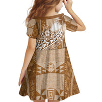 Tonga Kupesi Ngatu Kid Short Sleeve Dress Vintage Brown Plumeria