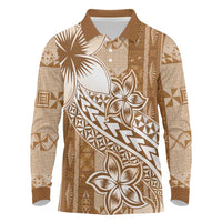 Tonga Kupesi Ngatu Long Sleeve Polo Shirt Vintage Brown Plumeria