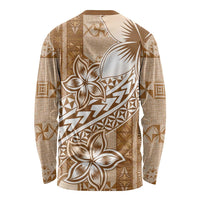 Tonga Kupesi Ngatu Long Sleeve Shirt Vintage Brown Plumeria