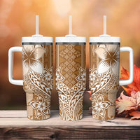 Tonga Kupesi Ngatu Tumbler With Handle Vintage Brown Plumeria