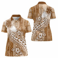 Tonga Kupesi Ngatu Women Polo Shirt Vintage Brown Plumeria