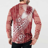 Tonga Kupesi Ngatu Button Sweatshirt Vintage Red Plumeria