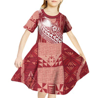 Tonga Kupesi Ngatu Kid Short Sleeve Dress Vintage Red Plumeria