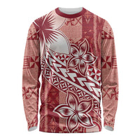 Tonga Kupesi Ngatu Long Sleeve Shirt Vintage Red Plumeria
