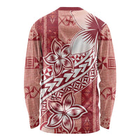Tonga Kupesi Ngatu Long Sleeve Shirt Vintage Red Plumeria