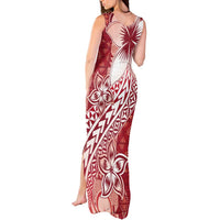 Tonga Kupesi Ngatu Tank Maxi Dress Vintage Red Plumeria