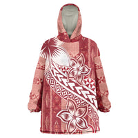 Tonga Kupesi Ngatu Wearable Blanket Hoodie Vintage Red Plumeria LT05 One Size Red - Polynesian Pride