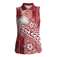 Tonga Kupesi Ngatu Women Sleeveless Polo Shirt Vintage Red Plumeria