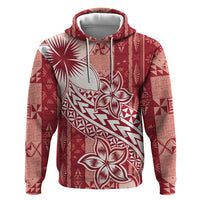 Tonga Kupesi Ngatu Zip Hoodie Vintage Red Plumeria