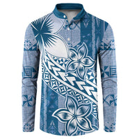 Tonga Kupesi Ngatu Button Sweatshirt Vintage Blue Plumeria