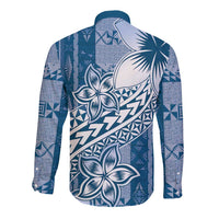 Tonga Kupesi Ngatu Long Sleeve Button Shirt Vintage Blue Plumeria