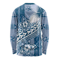 Tonga Kupesi Ngatu Long Sleeve Shirt Vintage Blue Plumeria