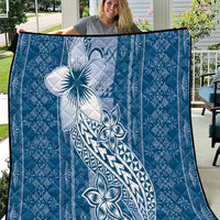 Tonga Kupesi Ngatu Quilt Vintage Blue Plumeria