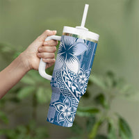 Tonga Kupesi Ngatu Tumbler With Handle Vintage Blue Plumeria