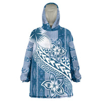 Tonga Kupesi Ngatu Wearable Blanket Hoodie Vintage Blue Plumeria LT05 One Size Blue - Polynesian Pride
