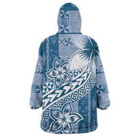 Tonga Kupesi Ngatu Wearable Blanket Hoodie Vintage Blue Plumeria LT05 - Polynesian Pride