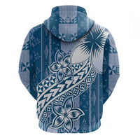 Tonga Kupesi Ngatu Zip Hoodie Vintage Blue Plumeria