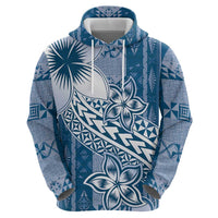 Tonga Kupesi Ngatu Zip Hoodie Vintage Blue Plumeria