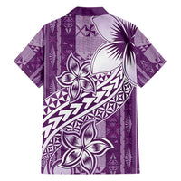 Tonga Kupesi Ngatu Family Matching Off Shoulder Short Dress and Hawaiian Shirt Vintage Purple Plumeria LT05 - Polynesian Pride