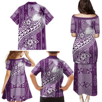Tonga Kupesi Ngatu Family Matching Puletasi and Hawaiian Shirt Vintage Purple Plumeria