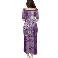 Tonga Kupesi Ngatu Family Matching Puletasi and Hawaiian Shirt Vintage Purple Plumeria