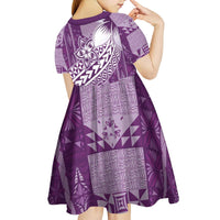 Tonga Kupesi Ngatu Kid Short Sleeve Dress Vintage Purple Plumeria