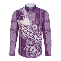 Tonga Kupesi Ngatu Long Sleeve Button Shirt Vintage Purple Plumeria