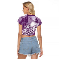 Tonga Kupesi Ngatu Raglan Cropped T Shirt Vintage Purple Plumeria