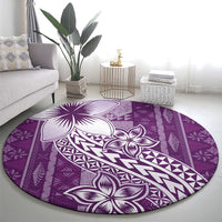 Tonga Kupesi Ngatu Round Carpet Vintage Purple Plumeria
