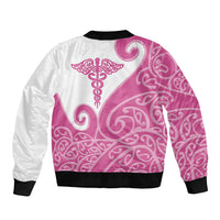 Personalised New Zealand Nurse Bomber Jacket Maori Koru Pink Version