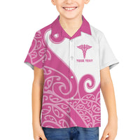 Personalised New Zealand Nurse Family Matching Long Sleeve Bodycon Dress and Hawaiian Shirt Maori Koru Pink Version LT05 Son's Shirt Pink - Polynesian Pride