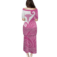 Personalised New Zealand Nurse Family Matching Puletasi and Hawaiian Shirt Maori Koru Pink Version LT05 - Polynesian Pride