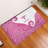 Personalised New Zealand Nurse Rubber Doormat Maori Koru Pink Version