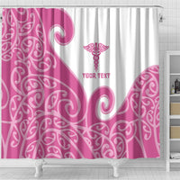 Personalised New Zealand Nurse Shower Curtain Maori Koru Pink Version