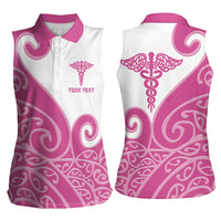 Personalised New Zealand Nurse Women Sleeveless Polo Shirt Maori Koru Pink Version
