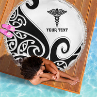 Personalised New Zealand Nurse Beach Blanket Maori Koru Black Version